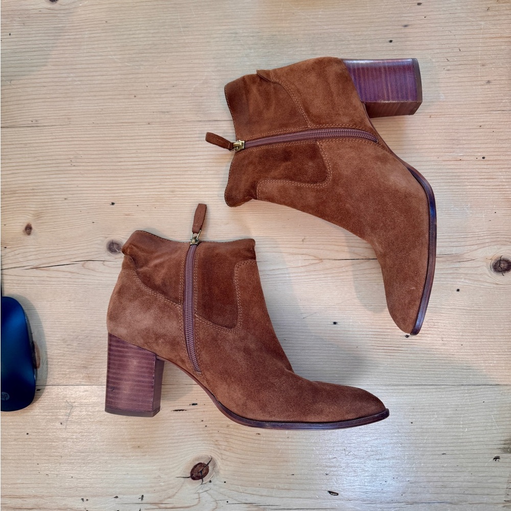 Franco Sarto Brown Ankle Boots Suede Zipper Women Size 9.5 Bootie Carmel